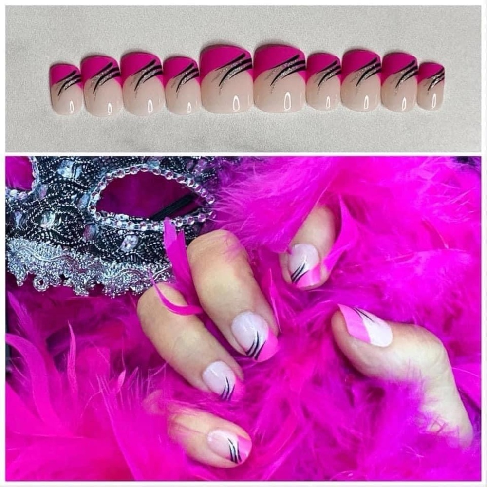 Pink glue on nails